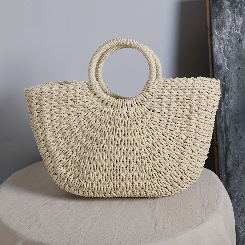 Ibiza | Bolso en forma de media luna de paja trenzada