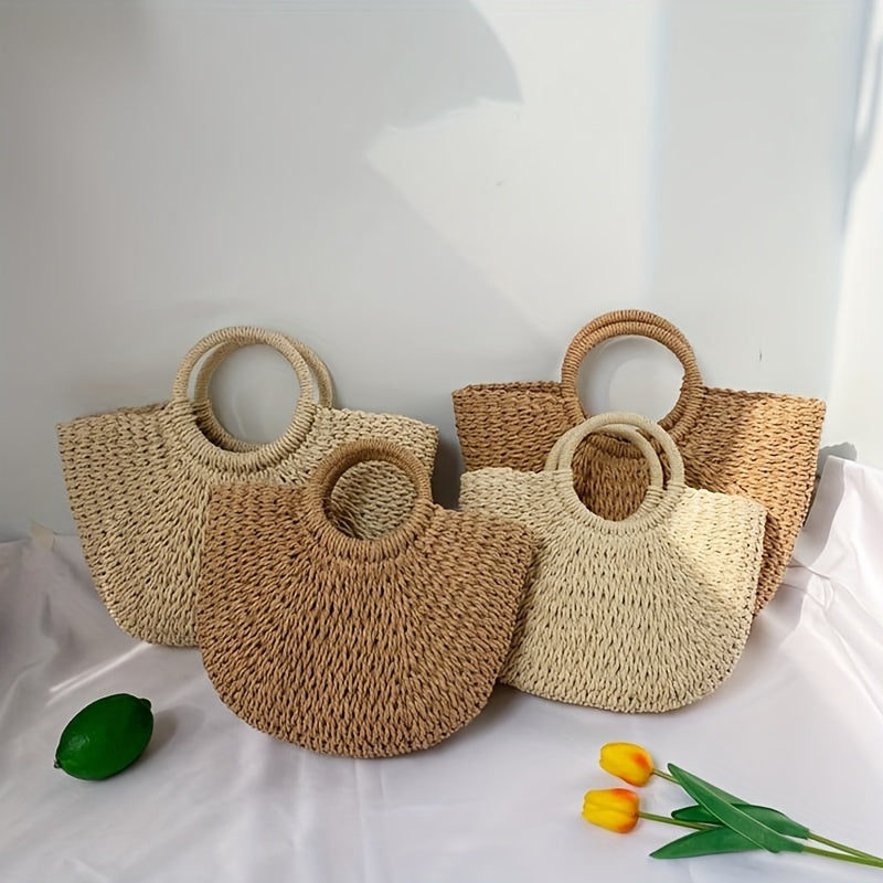 Ibiza | Bolso en forma de media luna de paja trenzada