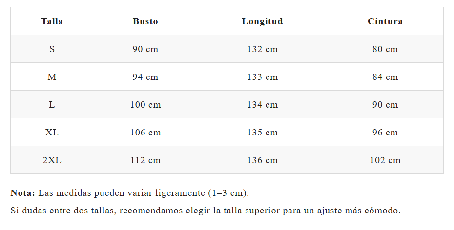 Guía de tallas