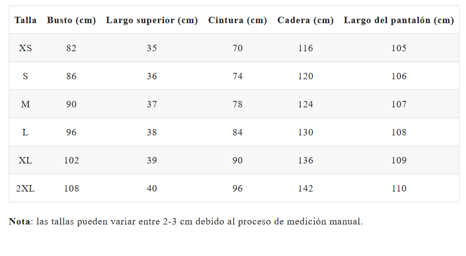 Guía de tallas