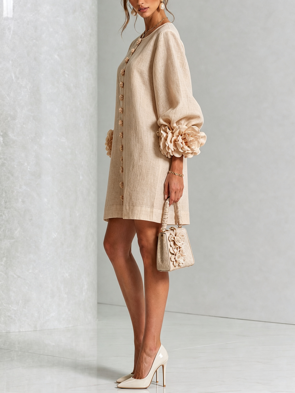 Vestido Elegante con Botones y Diseño Floral