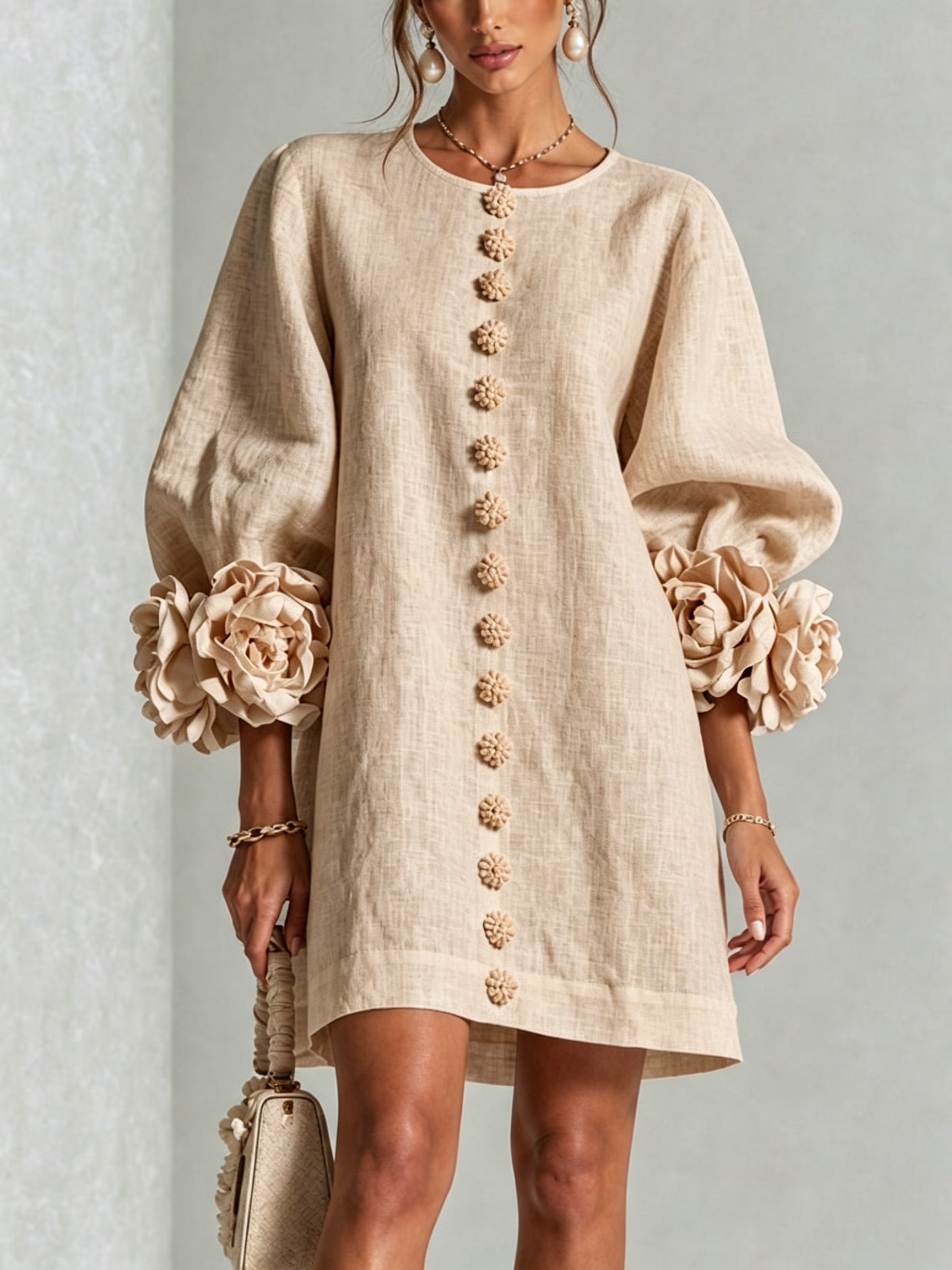 Vestido Elegante con Botones y Diseño Floral