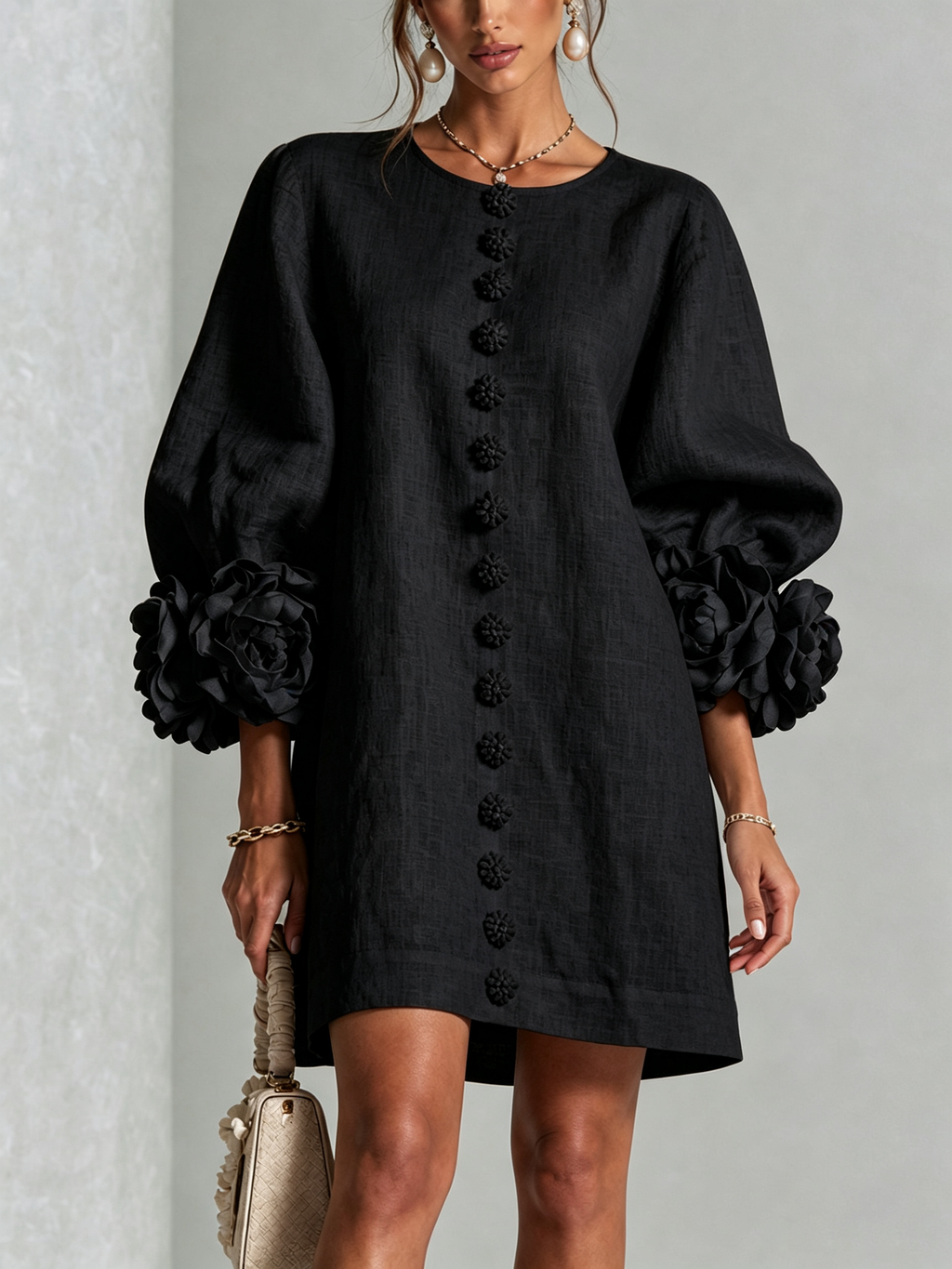 Vestido Elegante con Botones y Diseño Floral