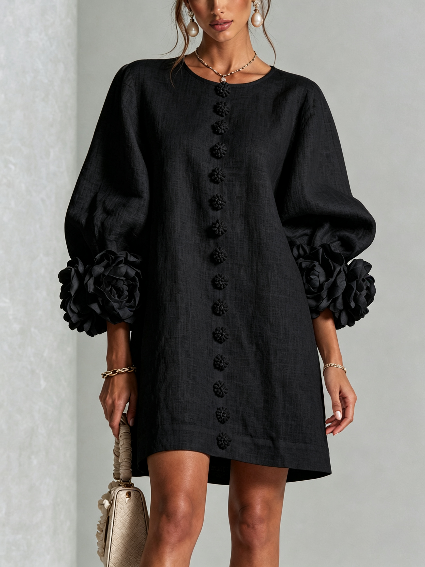 Vestido Elegante con Botones y Diseño Floral