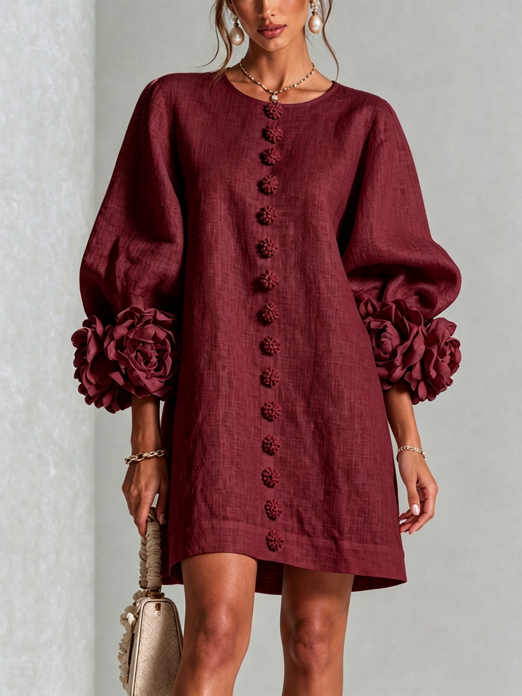 Vestido Elegante con Botones y Diseño Floral