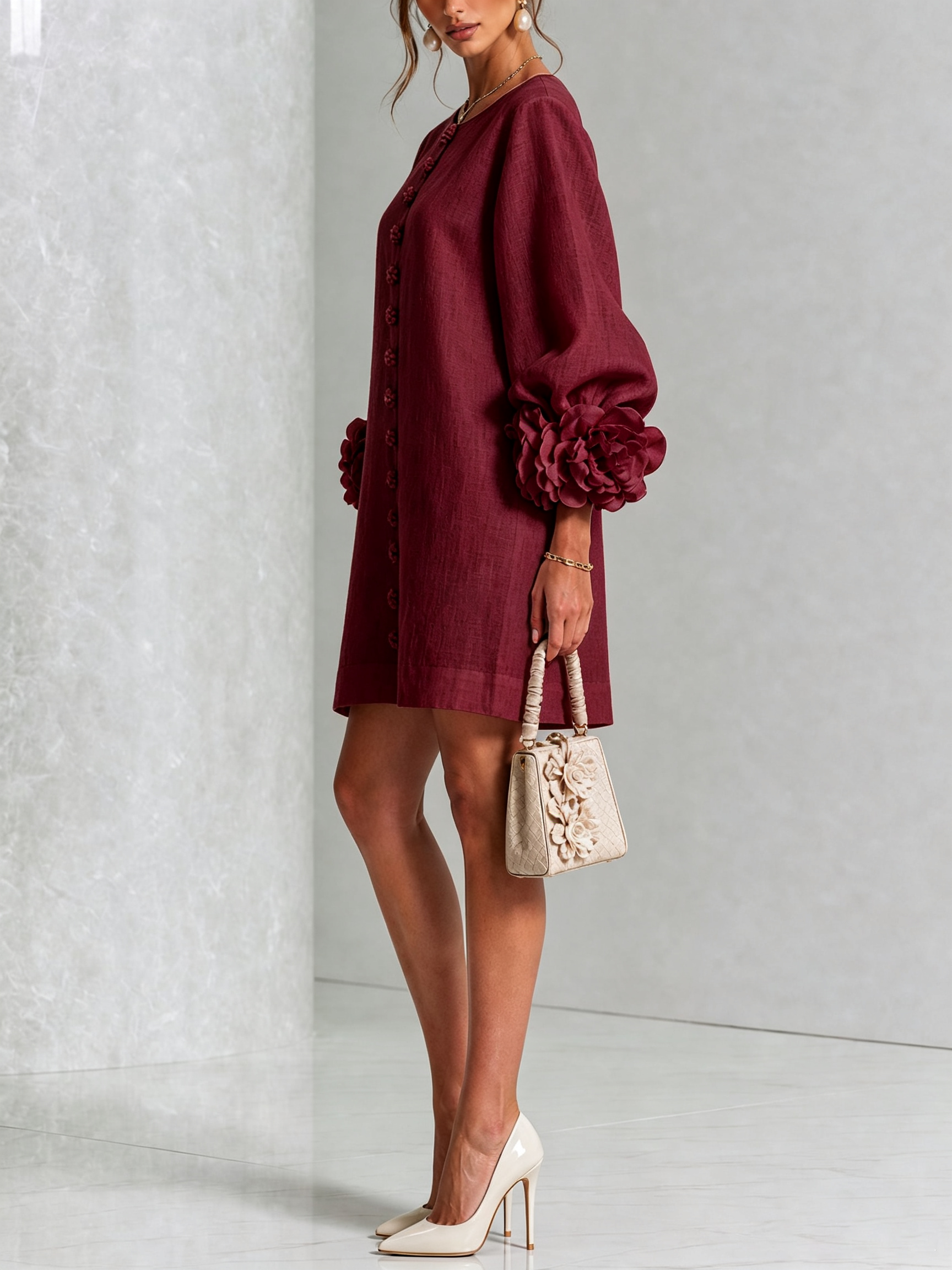Vestido Elegante con Botones y Diseño Floral