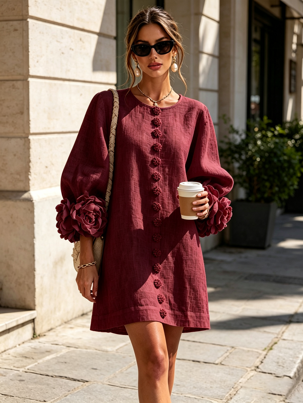 Vestido Elegante con Botones y Diseño Floral