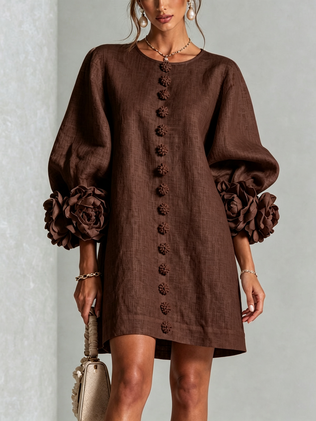Vestido Elegante con Botones y Diseño Floral