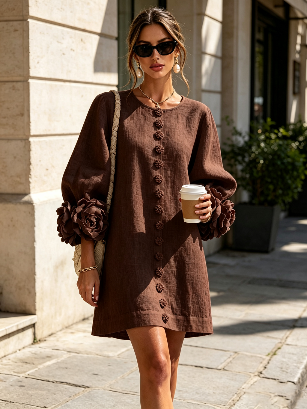 Vestido Elegante con Botones y Diseño Floral
