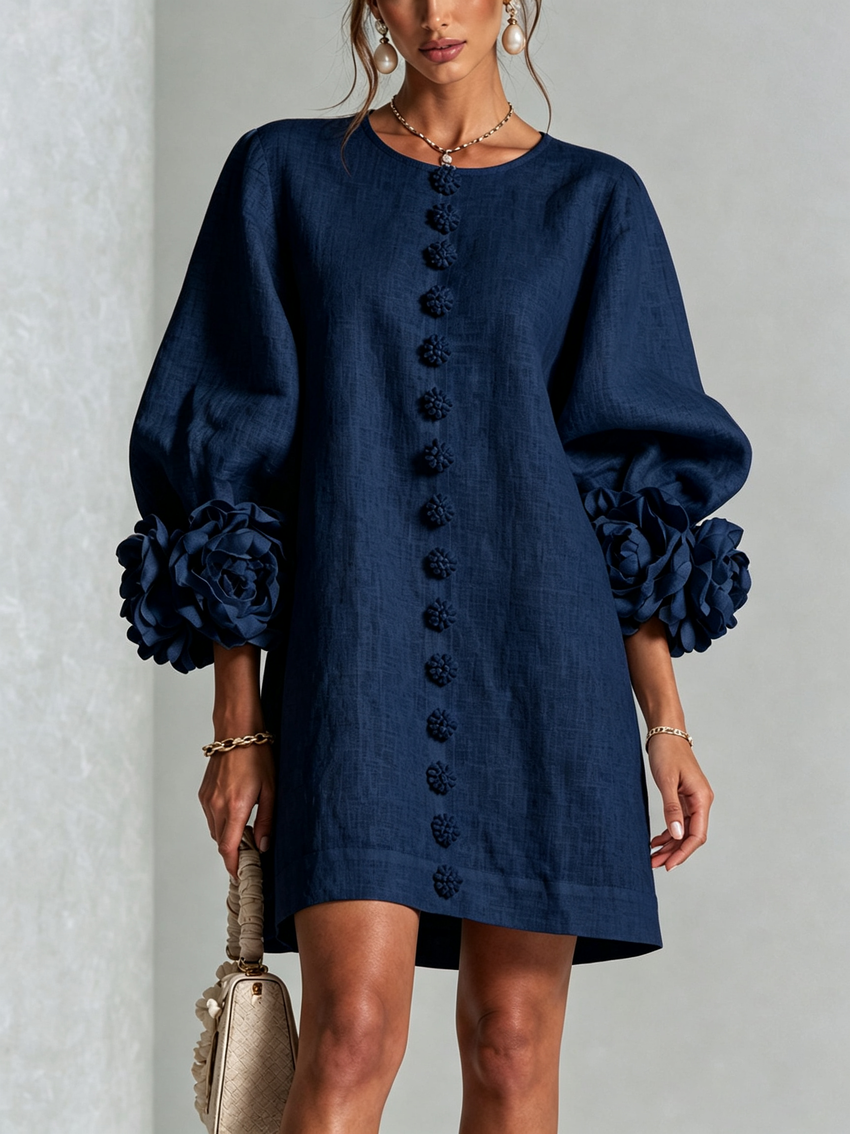 Vestido Elegante con Botones y Diseño Floral