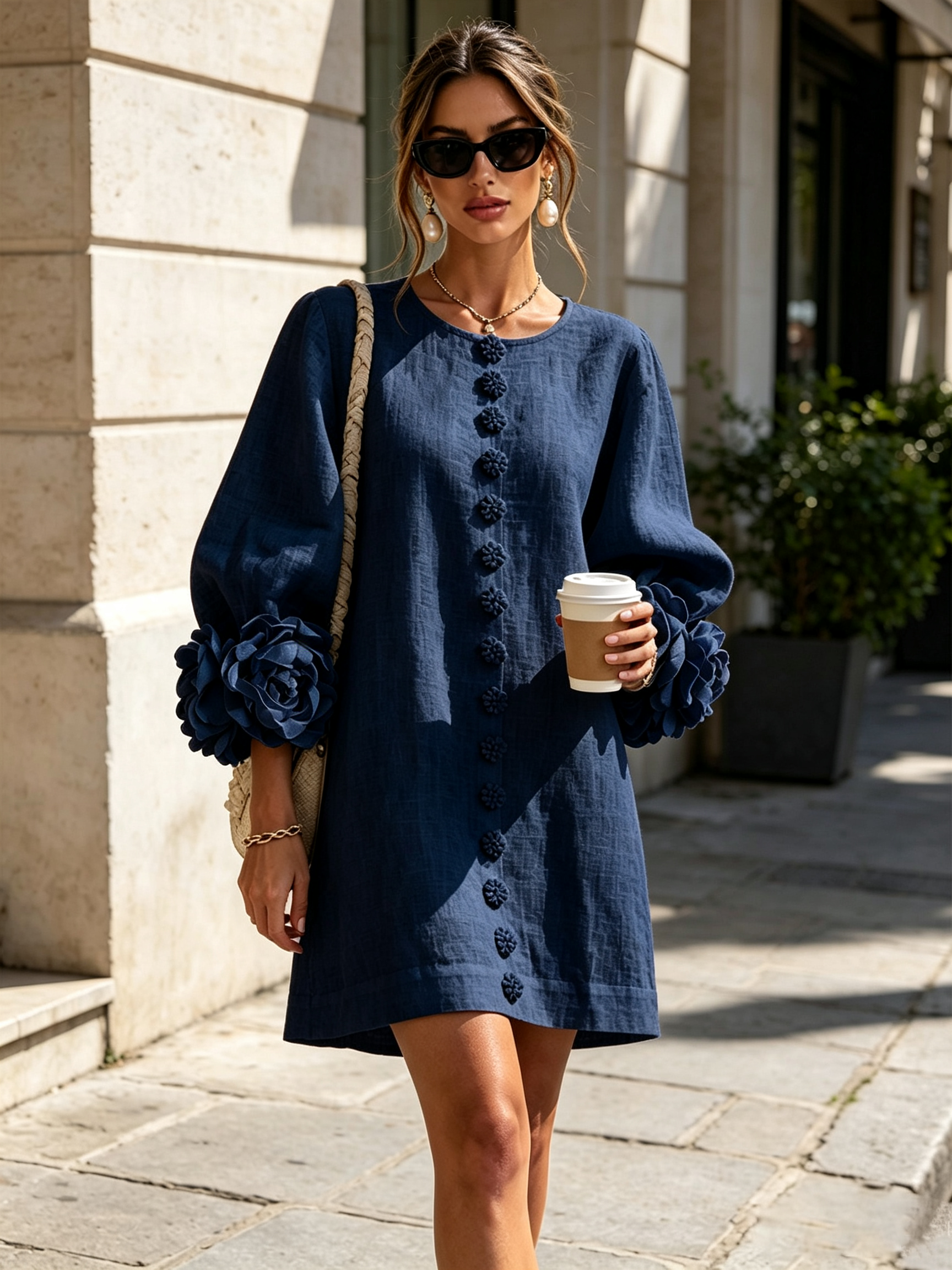 Vestido Elegante con Botones y Diseño Floral