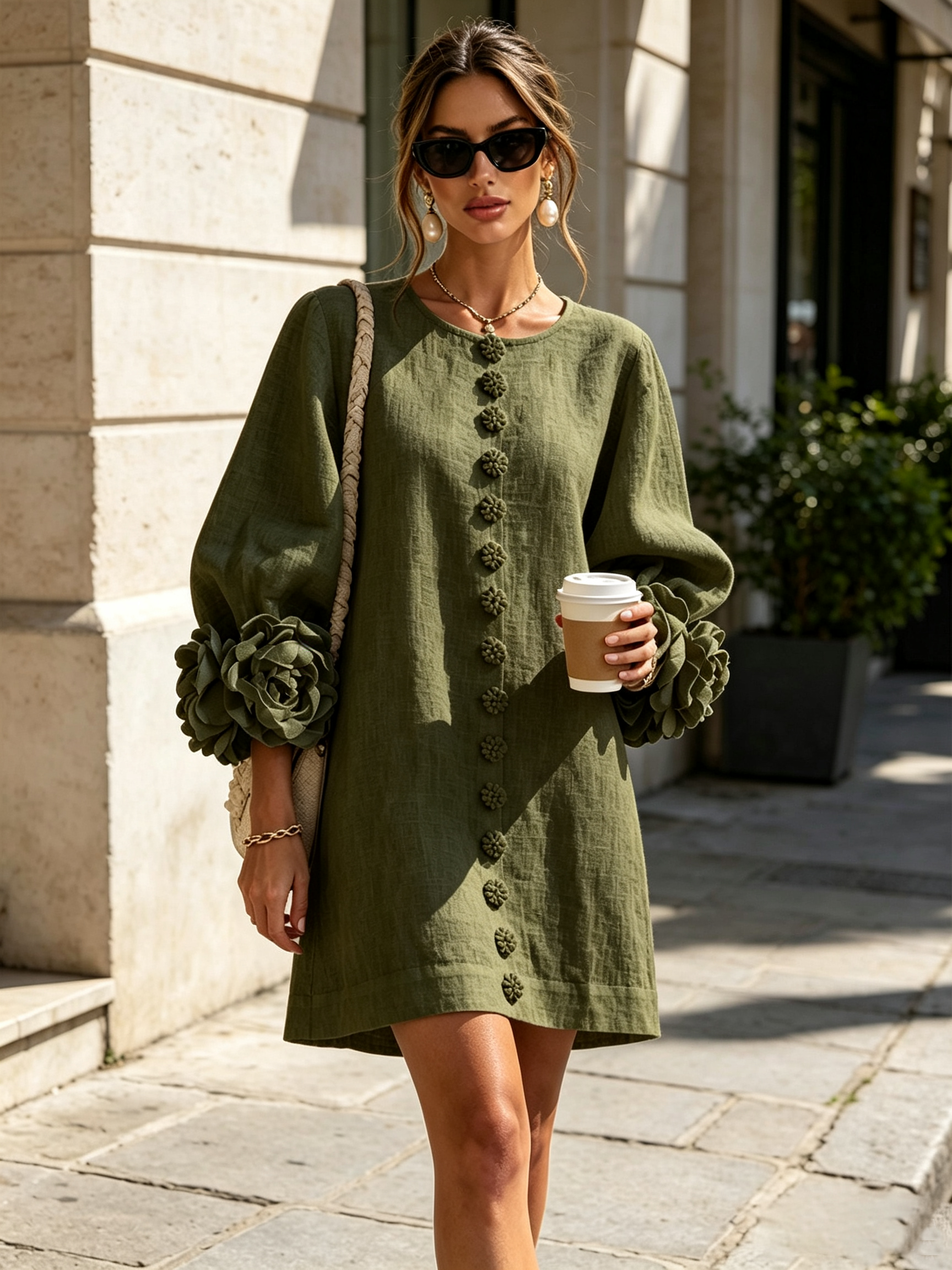 Vestido Elegante con Botones y Diseño Floral