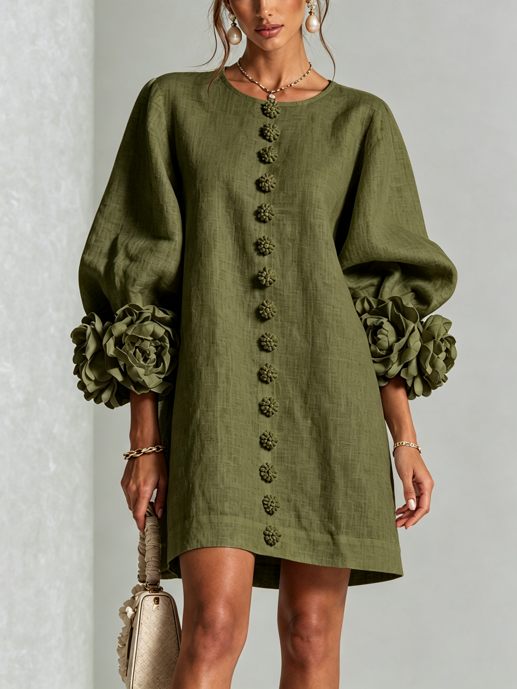 Vestido Elegante con Botones y Diseño Floral