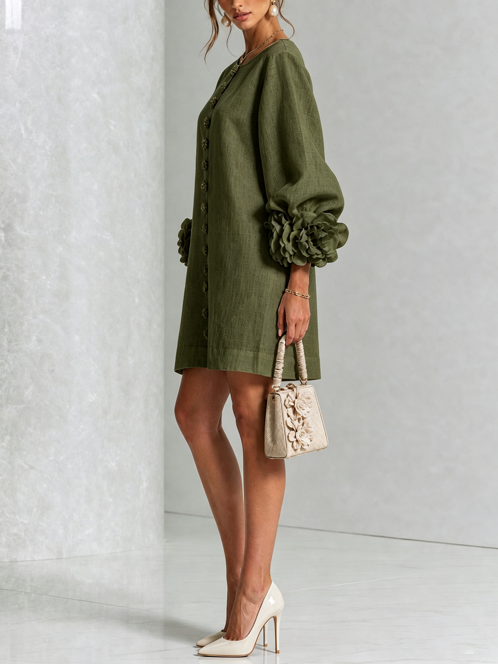 Vestido Elegante con Botones y Diseño Floral