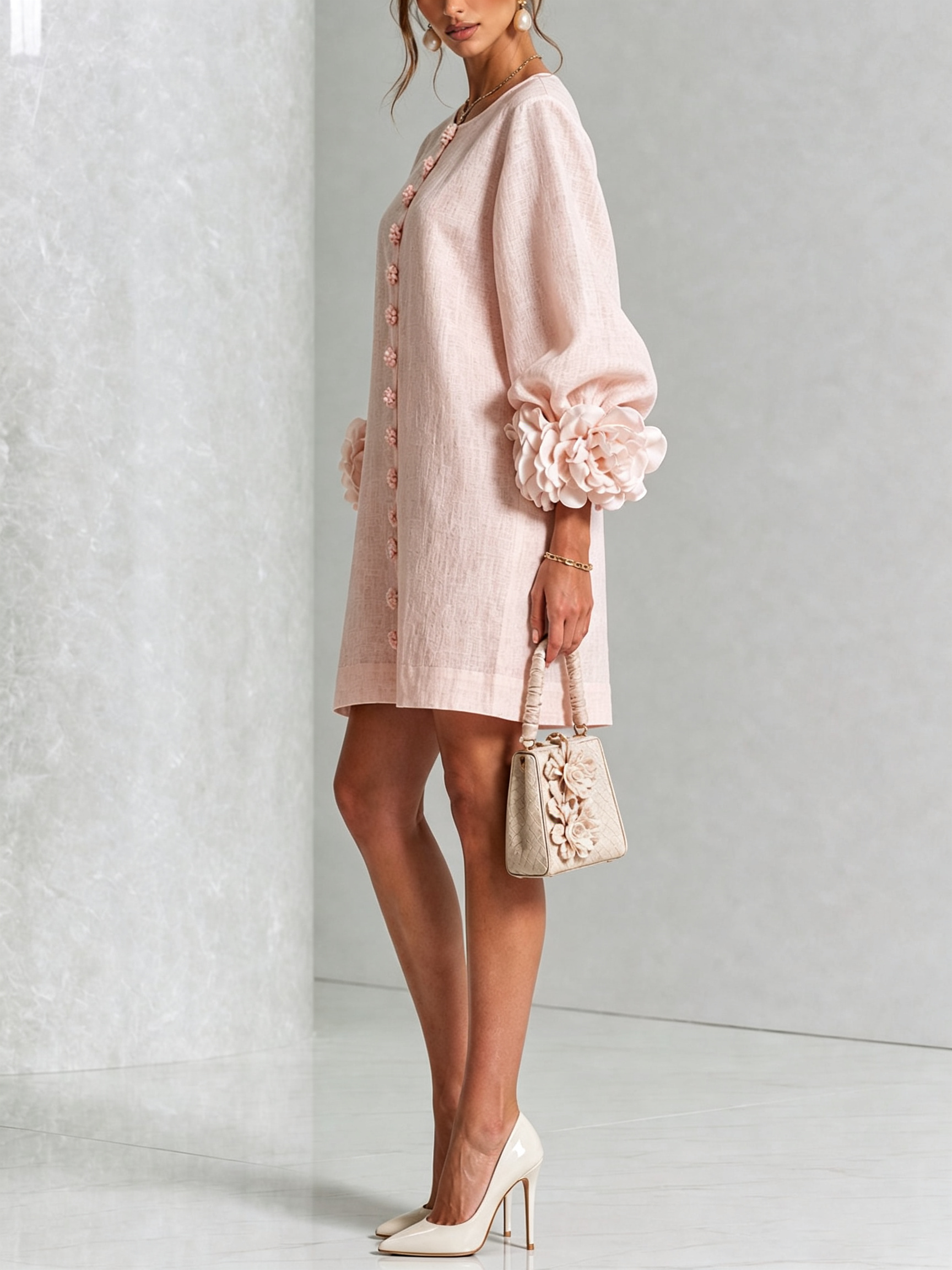 Vestido Elegante con Botones y Diseño Floral
