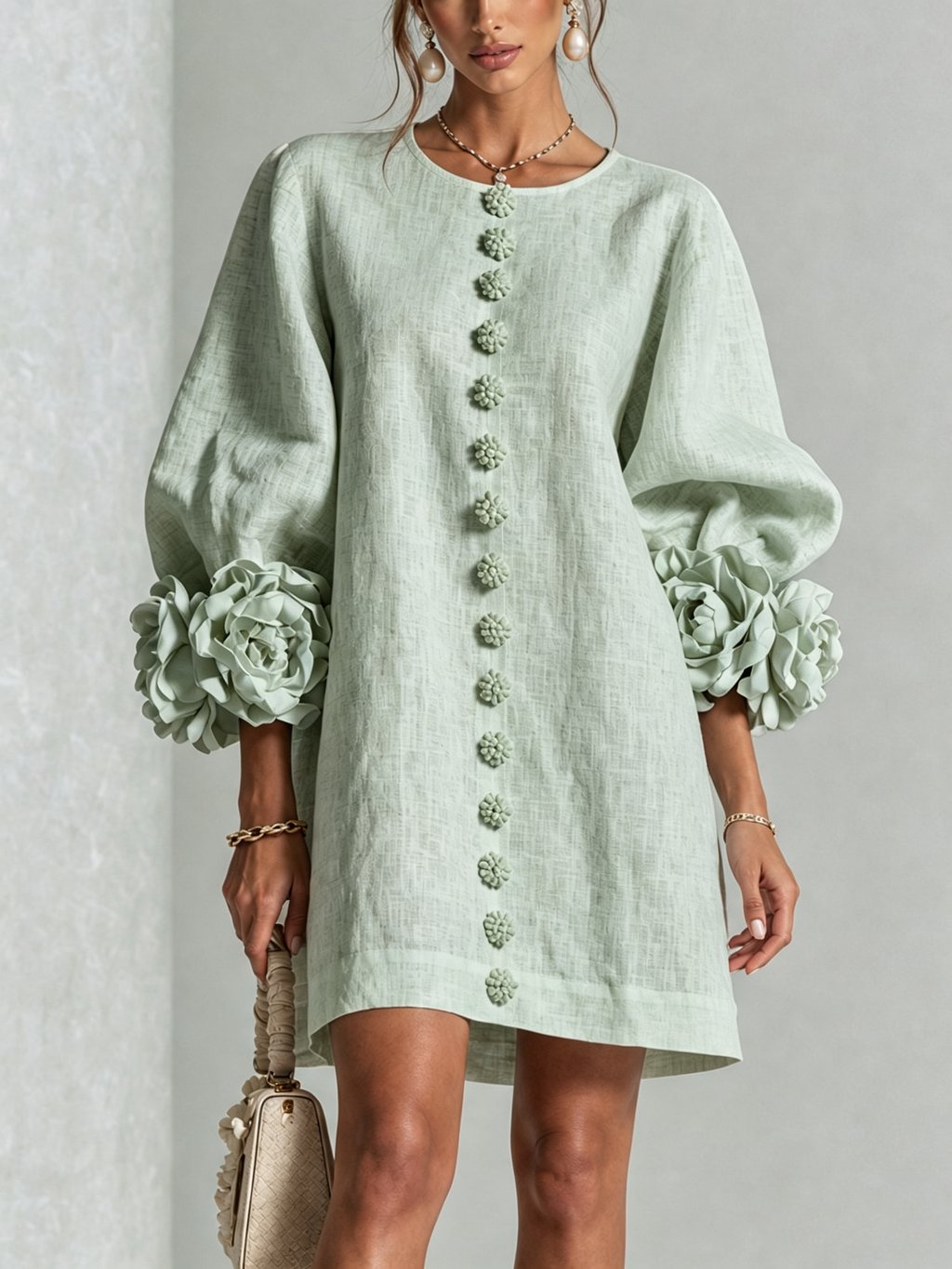 Vestido Elegante con Botones y Diseño Floral