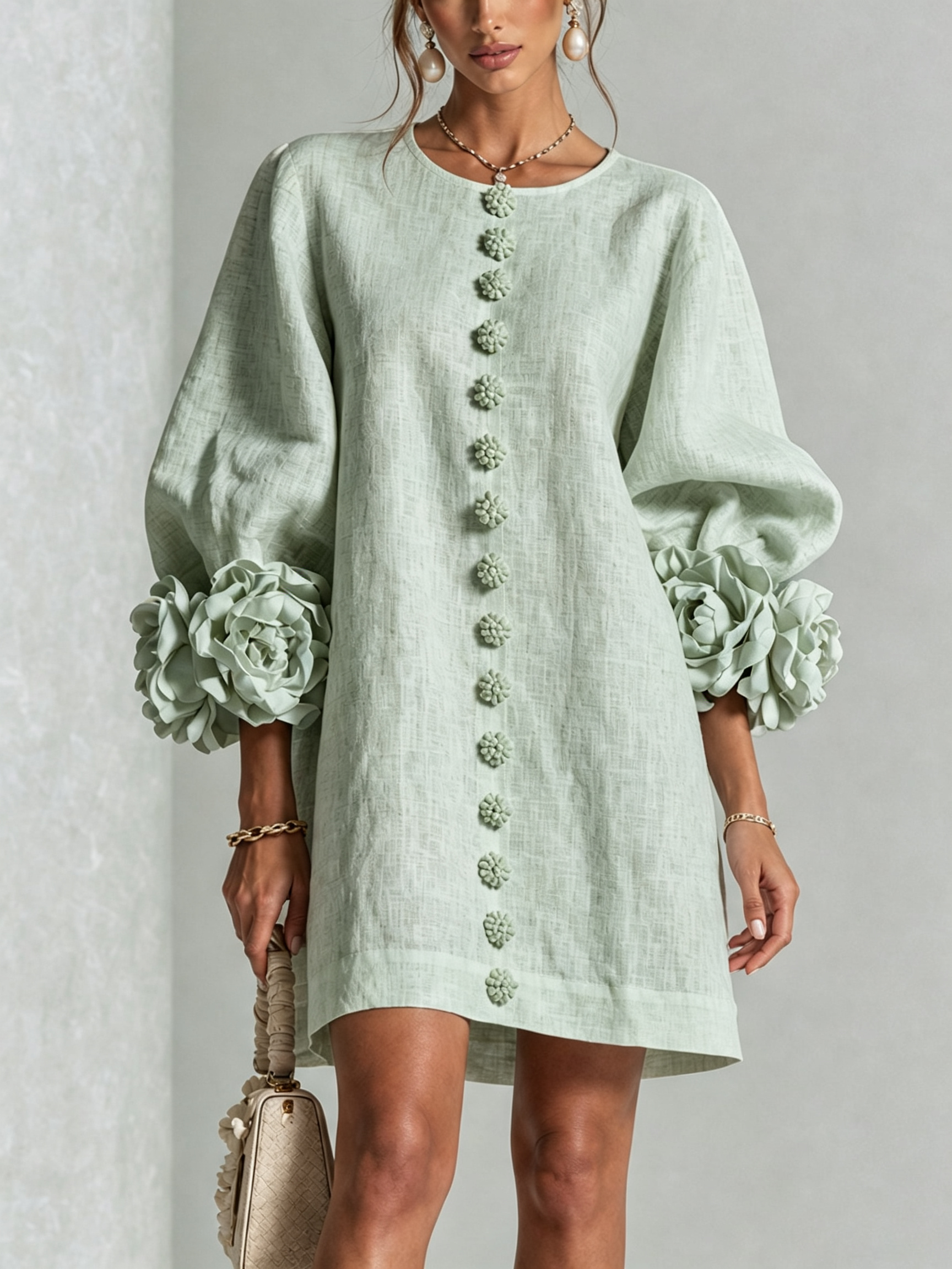 Vestido Elegante con Botones y Diseño Floral