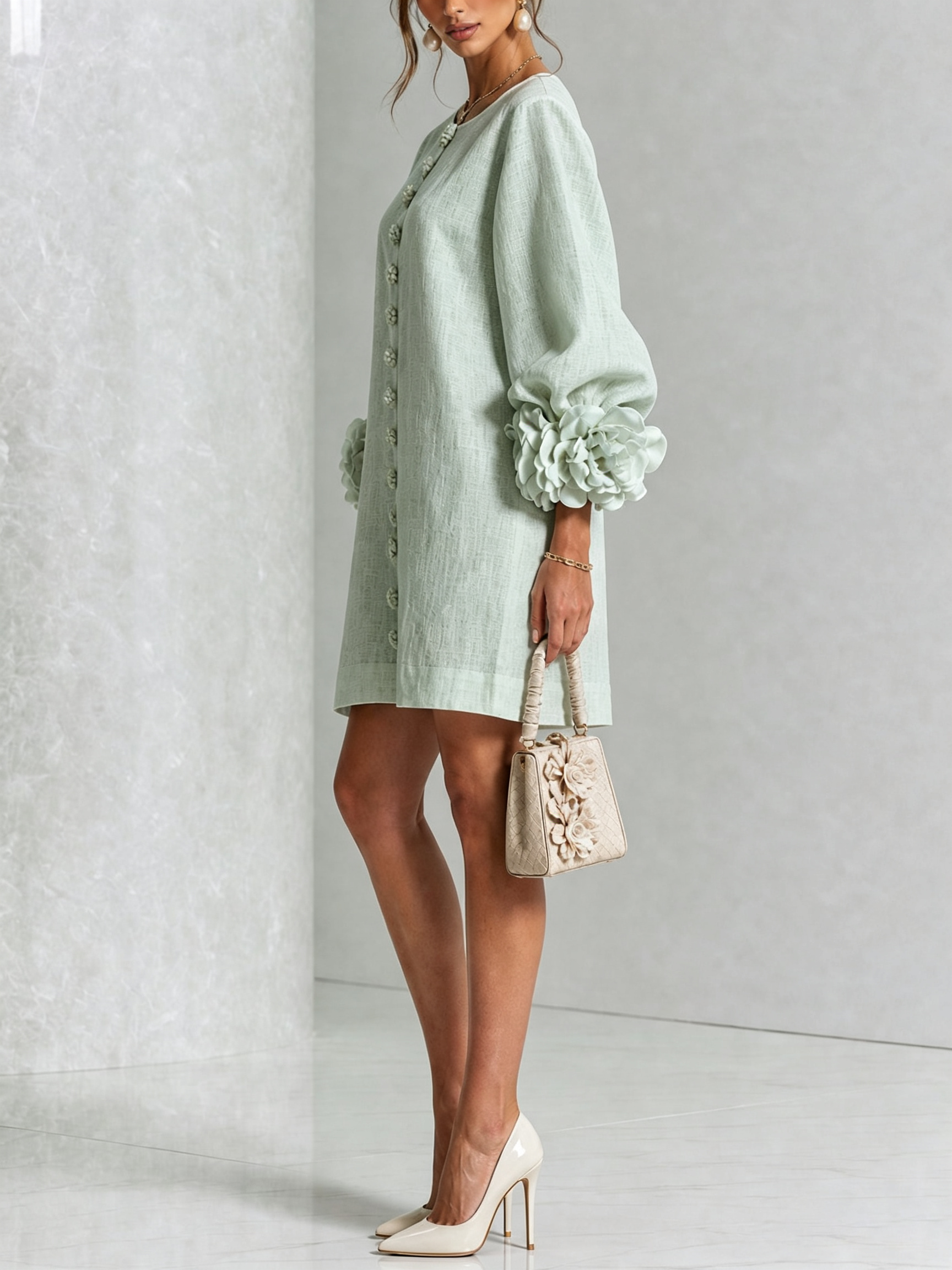 Vestido Elegante con Botones y Diseño Floral
