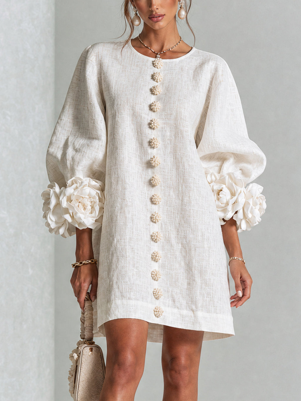 Vestido Elegante con Botones y Diseño Floral