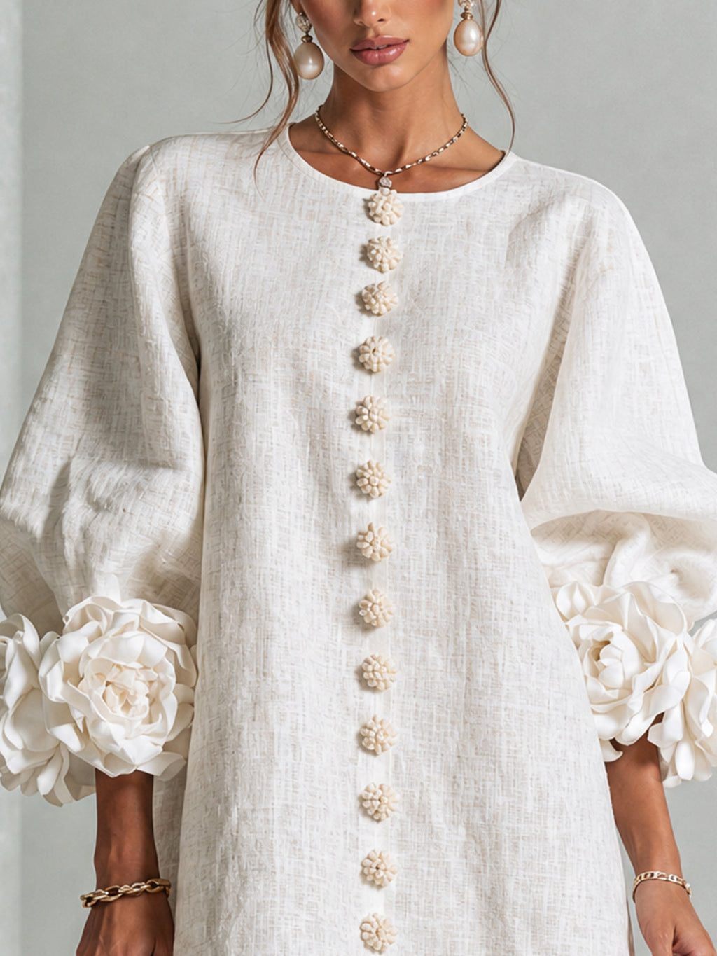 Vestido Elegante con Botones y Diseño Floral