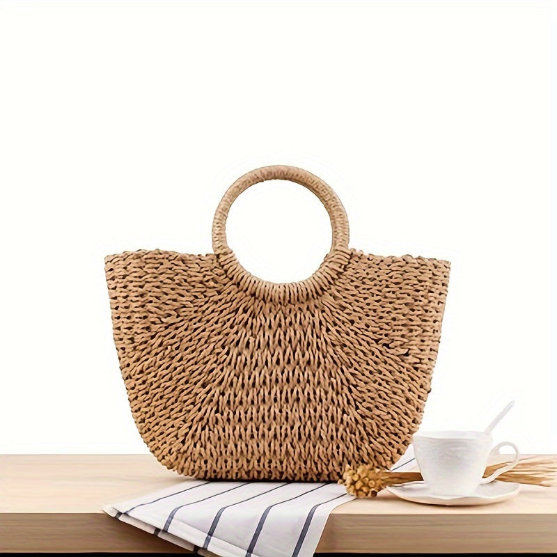 Ibiza | Bolso en forma de media luna de paja trenzada
