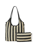 Bolso Bandolera Vintage de Paja con Rayas en Contraste