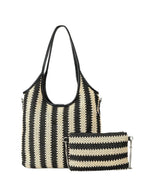 Bolso Bandolera Vintage de Paja con Rayas en Contraste