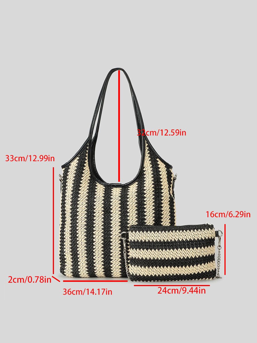 Bolso Bandolera Vintage de Paja con Rayas en Contraste