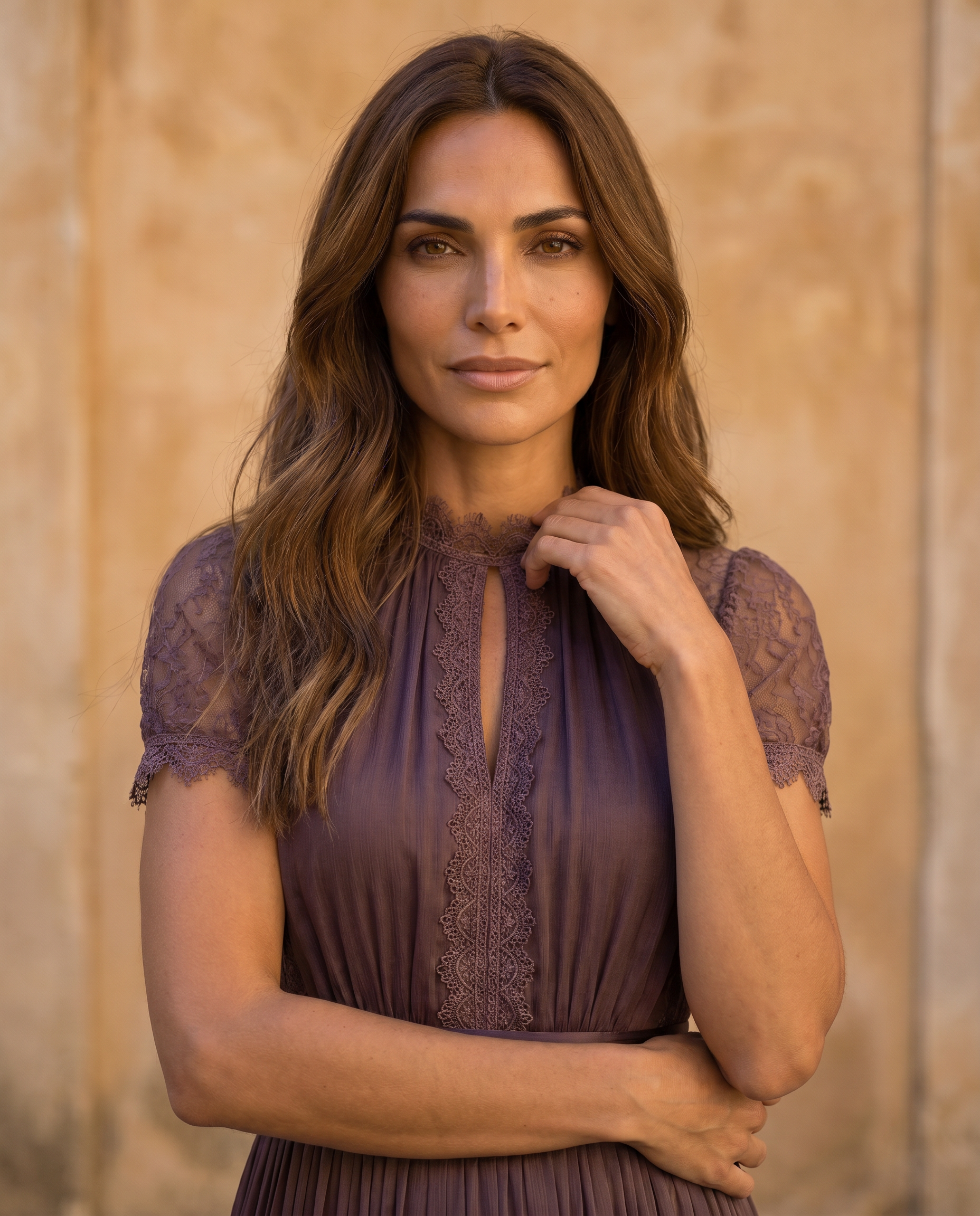 Flavia | Vestido largo con escote en forma de llave y borde de encaje de chifon